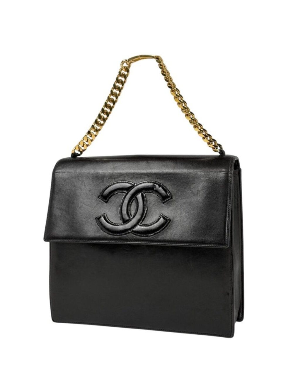 Chanel CC Logo Handbag Chain Leather Black